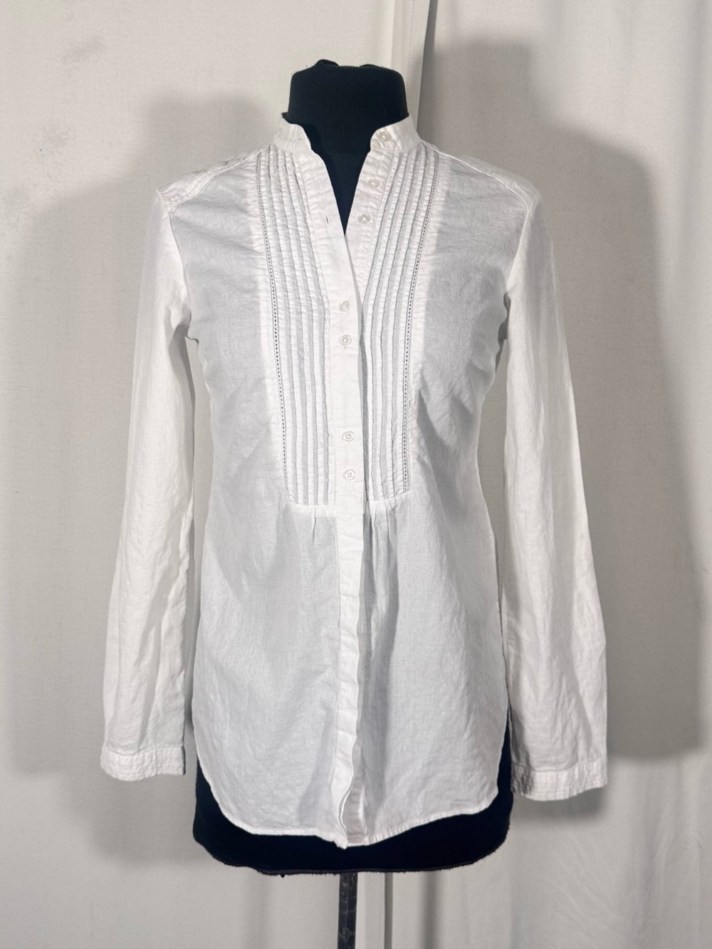 Massimo Dutti White Textured Pintuck Button Up Blouse